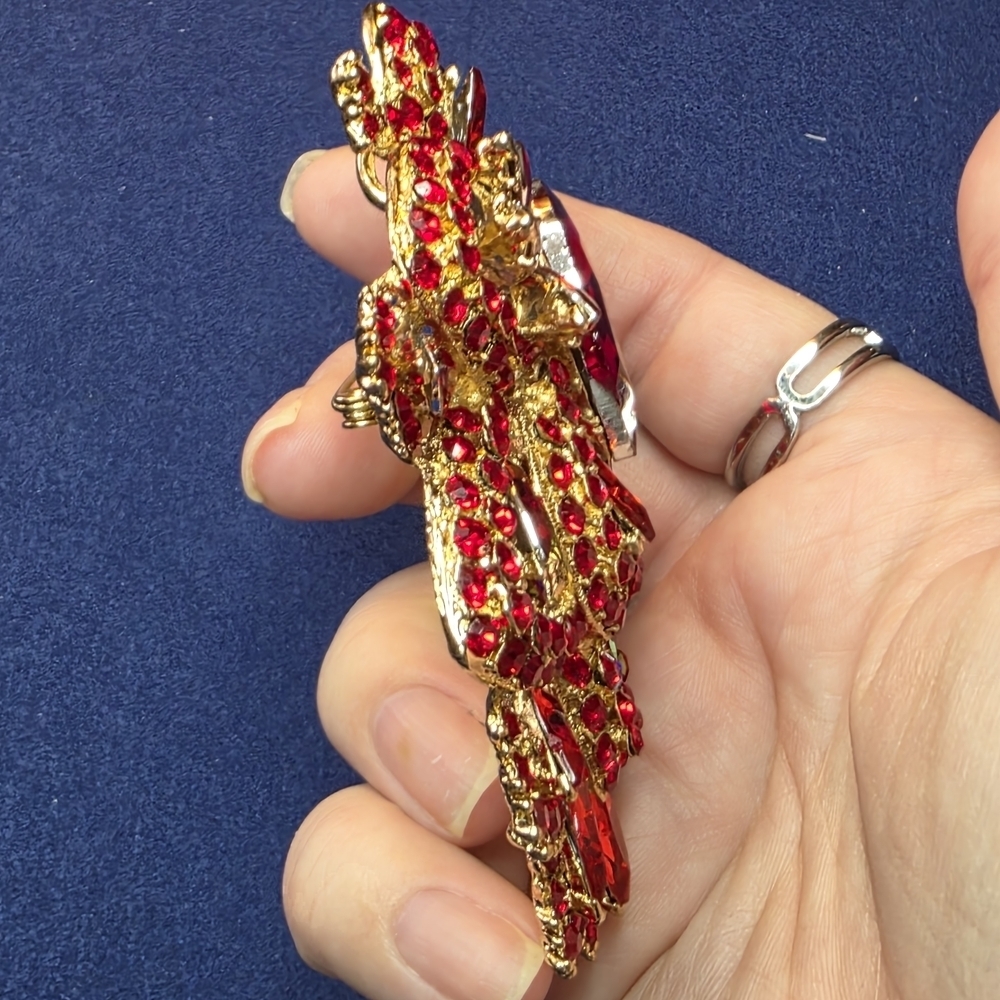 Vintage Style Red Crystal Gold Tone Brooch Pendant Large Statement 541 - Picture 6 of 13